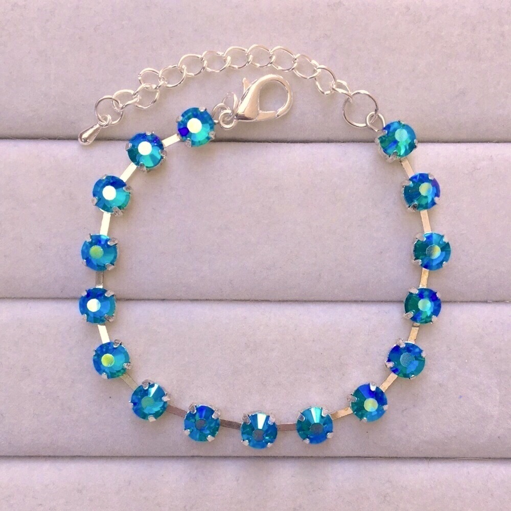 Aquamarine Aurora Borealis + Silver Crystal Tennis Bracelet